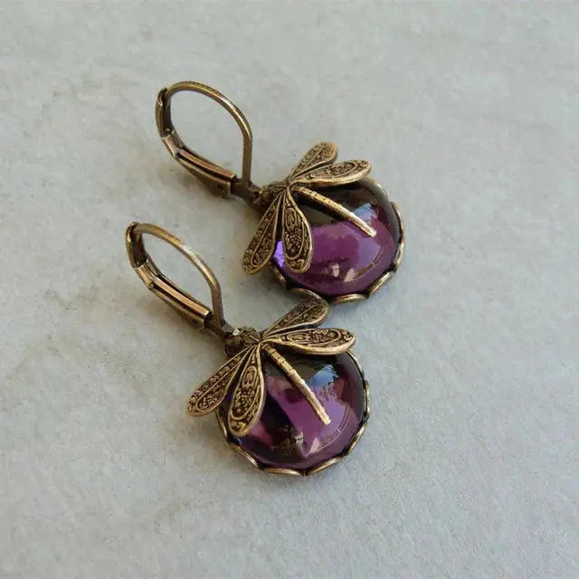 Alaiza – Boucles d'oreilles libellule sphériques en or antique