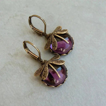 Alaiza – Boucles d'oreilles libellule sphériques en or antique