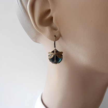 Elandra – Boucles d'Oreilles Sphériques Libellule en Or Ancien