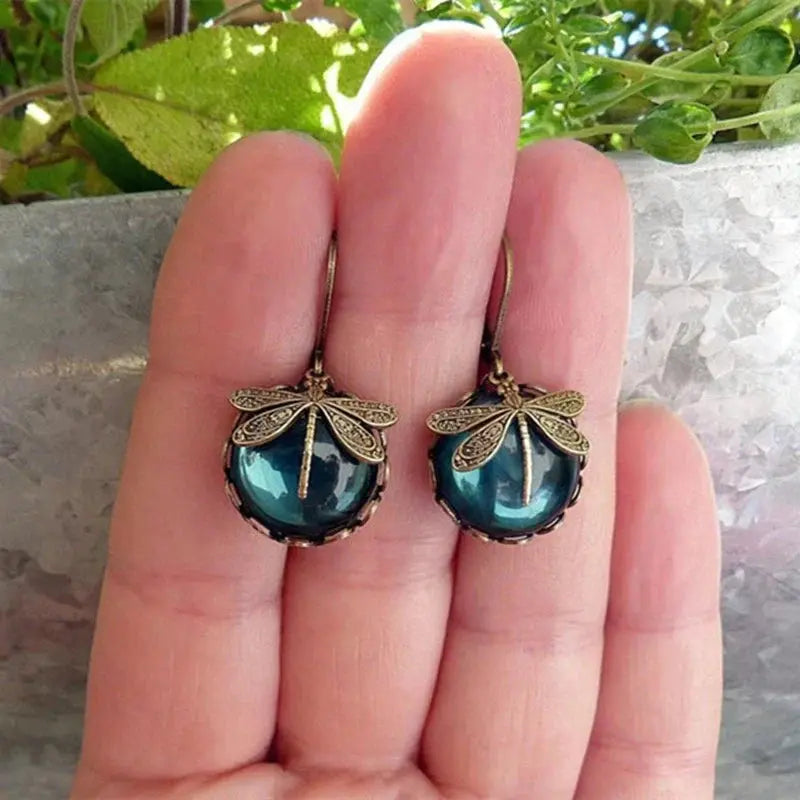 Alaiza – Boucles d'oreilles libellule sphériques en or antique