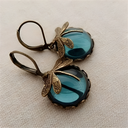 Elandra – Boucles d'Oreilles Sphériques Libellule en Or Ancien