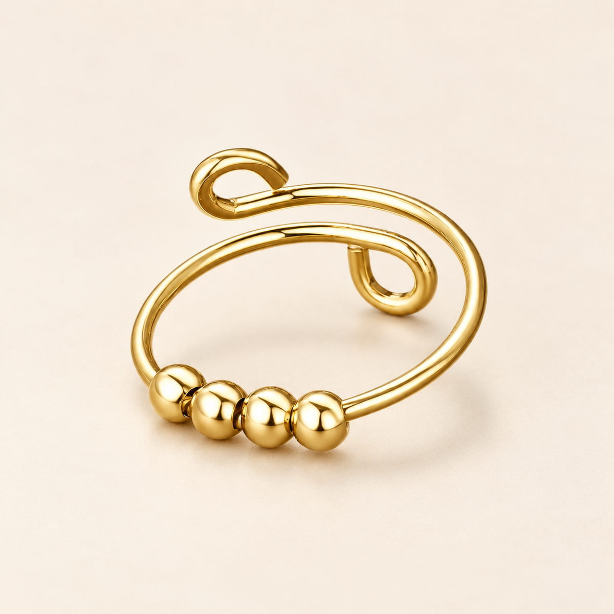 Bague Fidget Ajustable Femme avec quatre perles mobiles