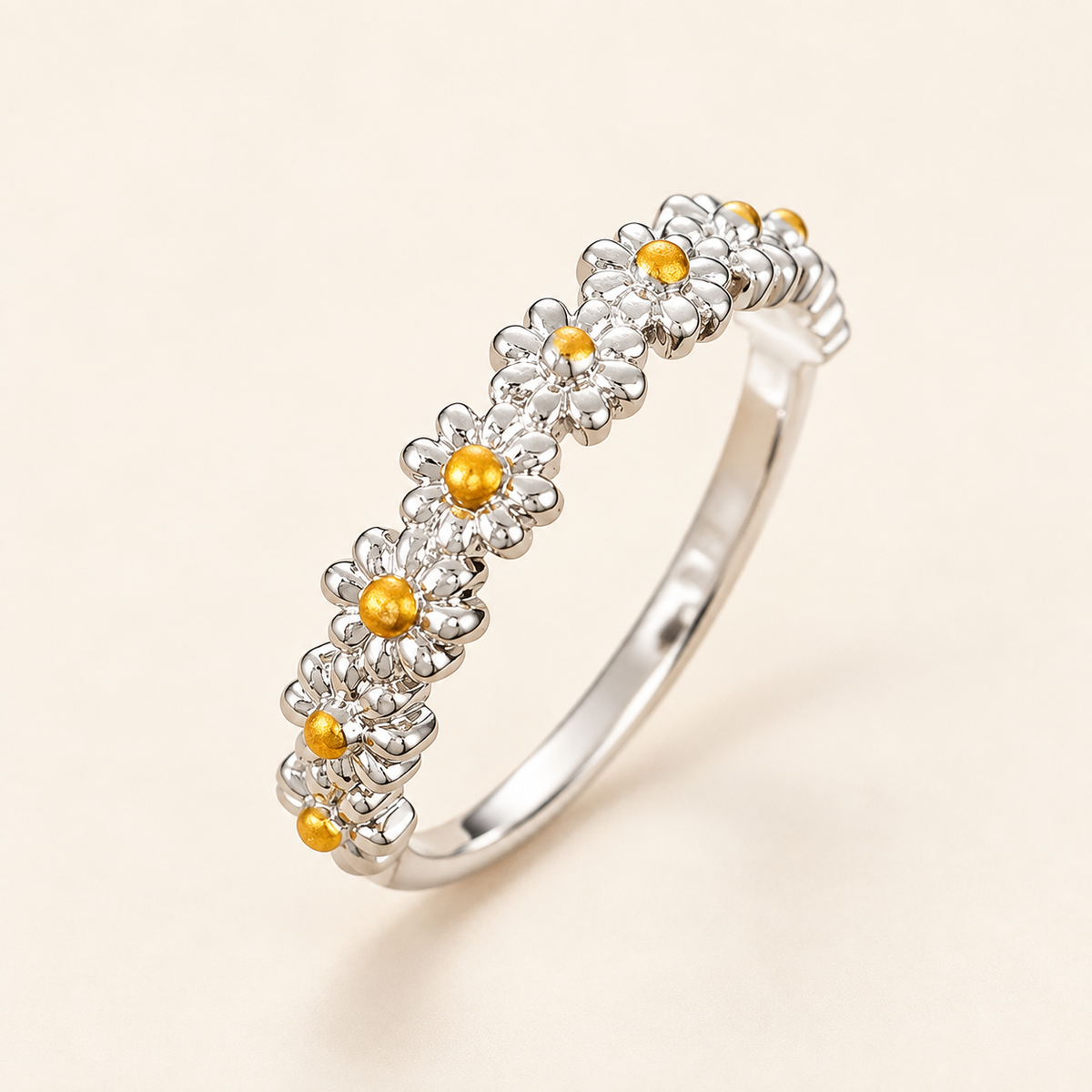 Bague réglable à marguerite pour dames avec motif floral