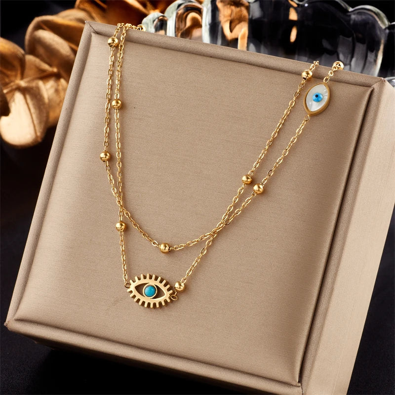 Livia – Collier Double Couche Œil de Protection