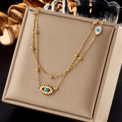 Livia – Collier Double Couche Œil de Protection