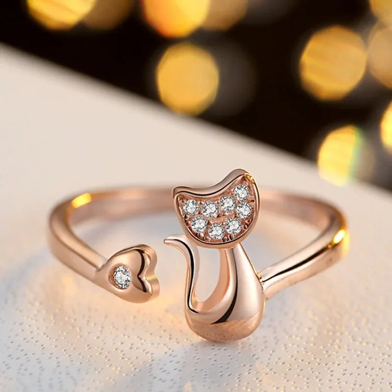 Khelani – Bague Chat en Argent avec Strass