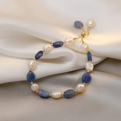 Lysanne – Bracelet Aventurine Bleue et Perle d’Eau Douce
