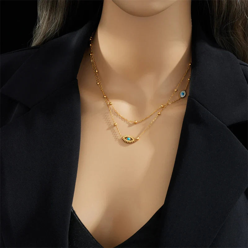 Livia – Collier Double Couche Œil de Protection