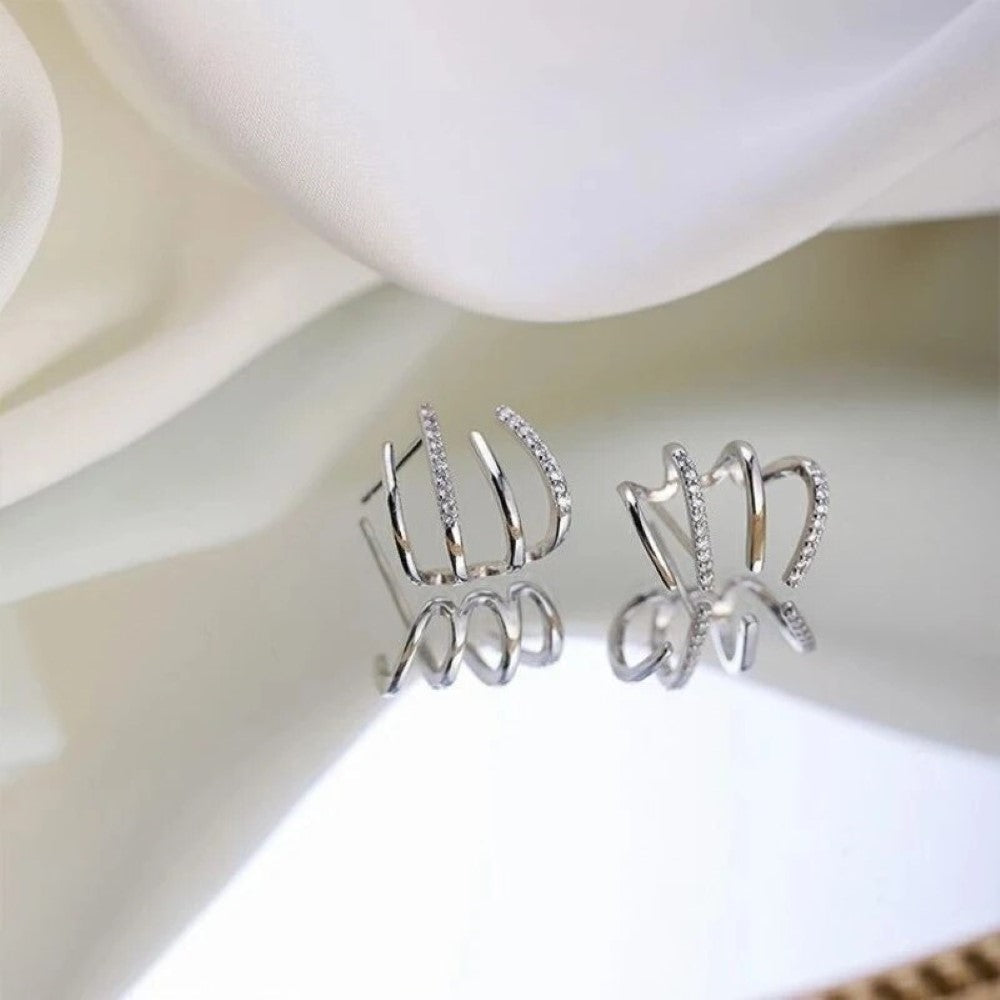 Zirconia à Quatre Facettes - Boucles d'Oreilles Huggie Intarsia