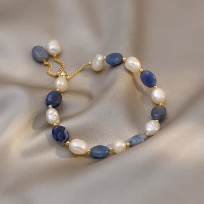 Lysanne – Bracelet Aventurine Bleue et Perle d’Eau Douce