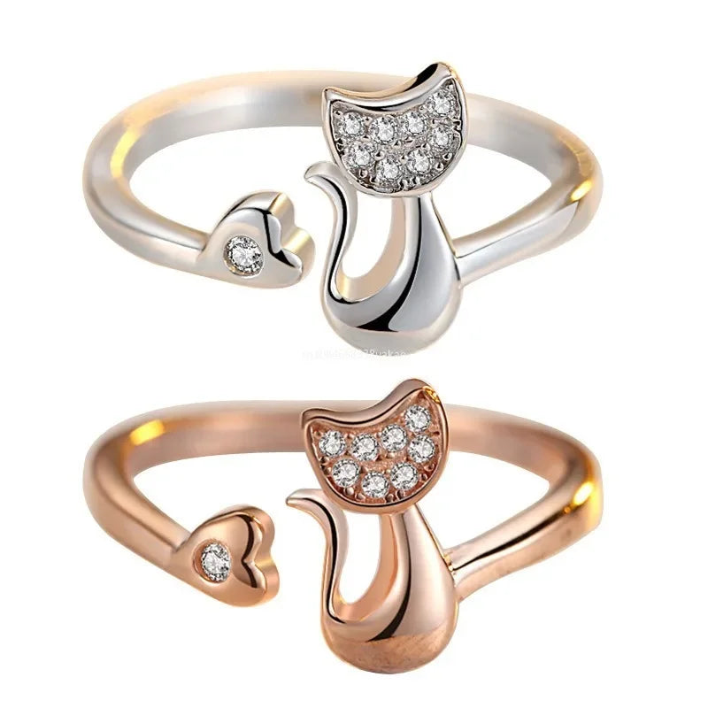 Khelani – Bague Chat en Argent avec Strass