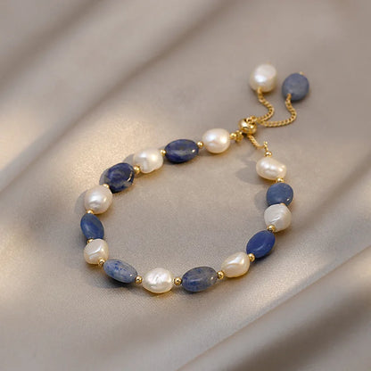 Lysanne – Bracelet Aventurine Bleue et Perle d’Eau Douce