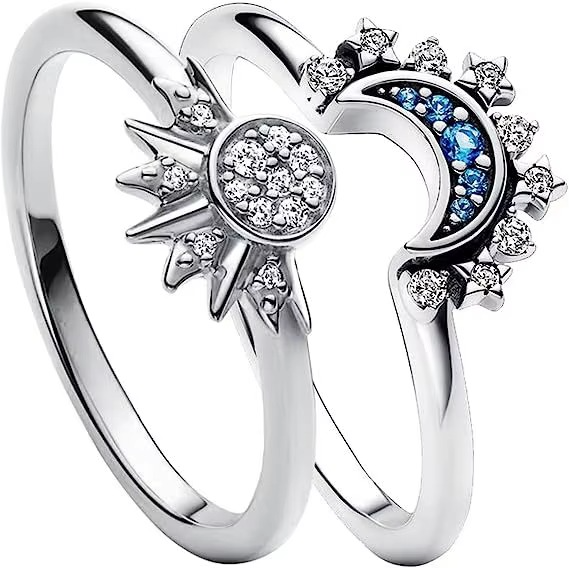 Reina – Bague Lune et Diamants Bleus Élégants