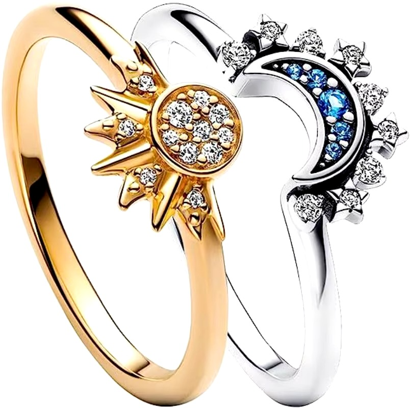 Reina – Bague Lune et Diamants Bleus Élégants