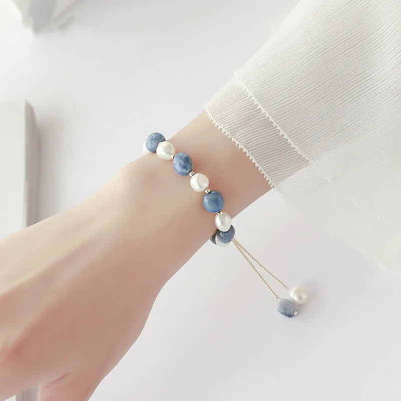 Lysanne – Bracelet Aventurine Bleue et Perle d’Eau Douce