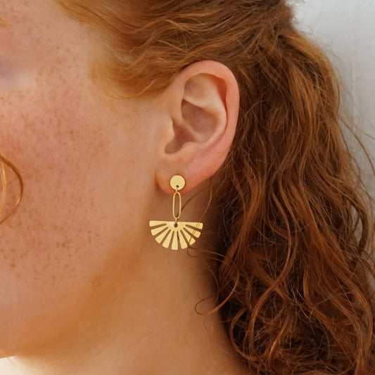 Boucles d'oreilles à goutte florale - Boucles d'oreilles en forme d'éventail