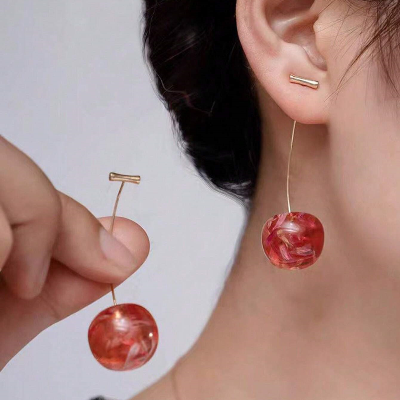 Cerise séchée - Boucles d'oreilles longues en forme de cerises