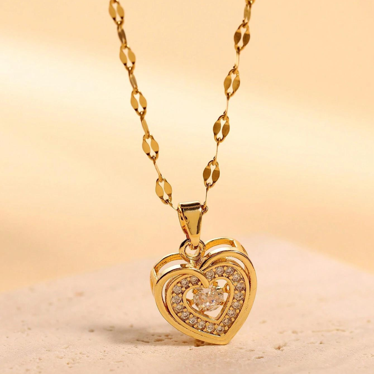 Love Heart Pendentif - Collier à Double Couches