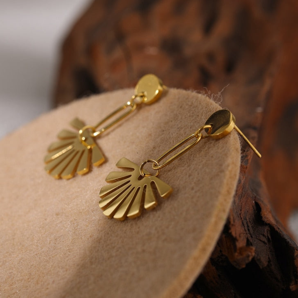 Boucles d'oreilles à goutte florale - Boucles d'oreilles en forme d'éventail