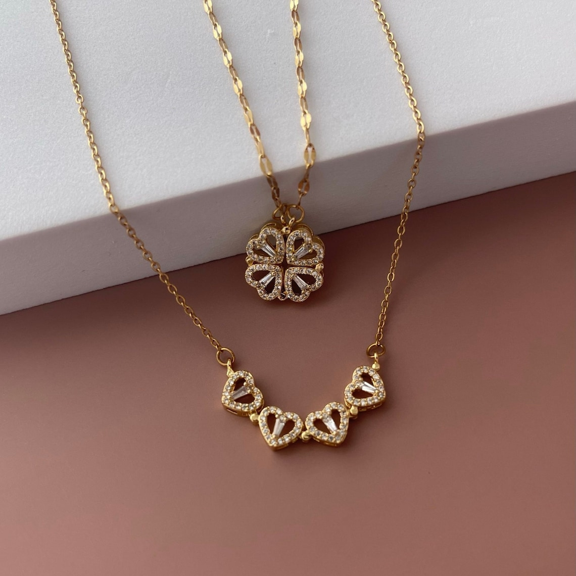 Collier Trèfle à Quatre Feuilles - Collier Cœur Magnétique