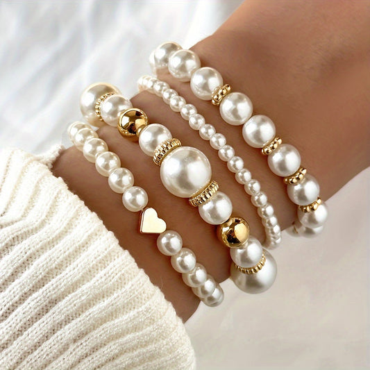 Elaine – Ensemble de 4 Bracelets avec Perles Blanches Imitation