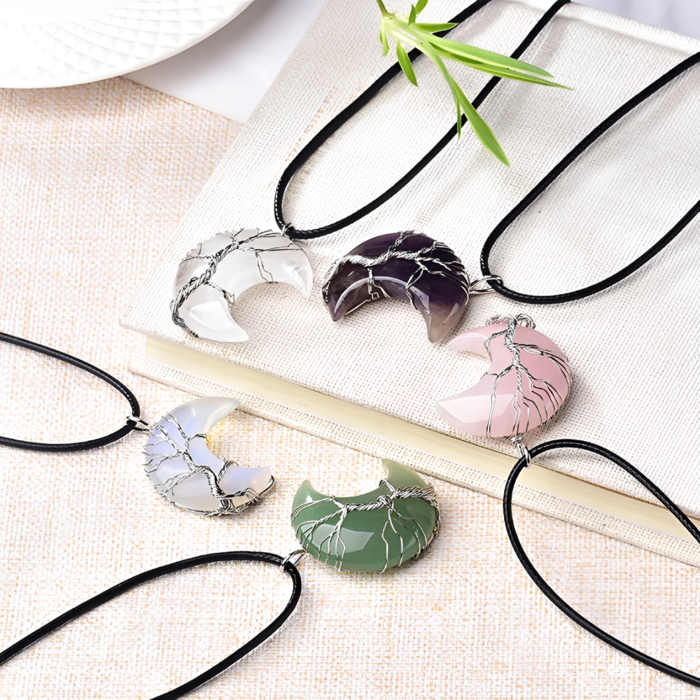 Collier Femme avec Arbre de Vie et Pendentif Lune