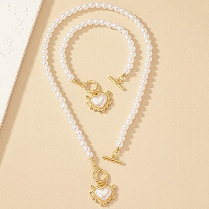 Lara – Ensemble Collier & Bracelet Cœur Perlé