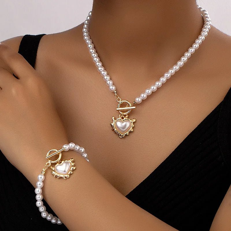 Lara – Ensemble Collier & Bracelet Cœur Perlé