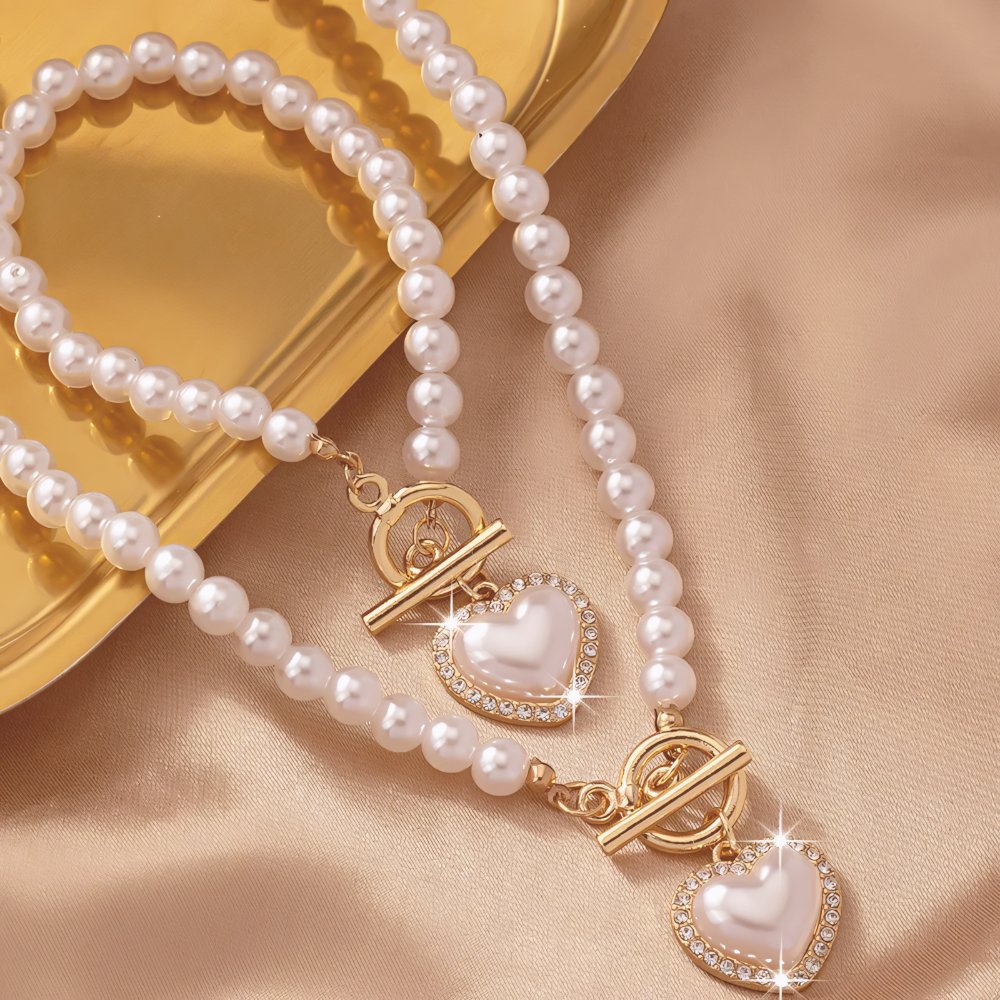 Lara – Ensemble Collier & Bracelet Cœur Perlé