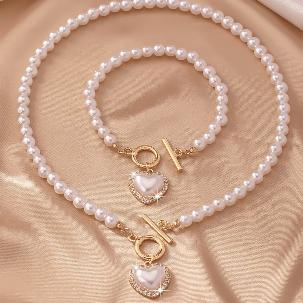 Lara – Ensemble Collier & Bracelet Cœur Perlé