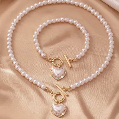 Lara – Ensemble Collier & Bracelet Cœur Perlé