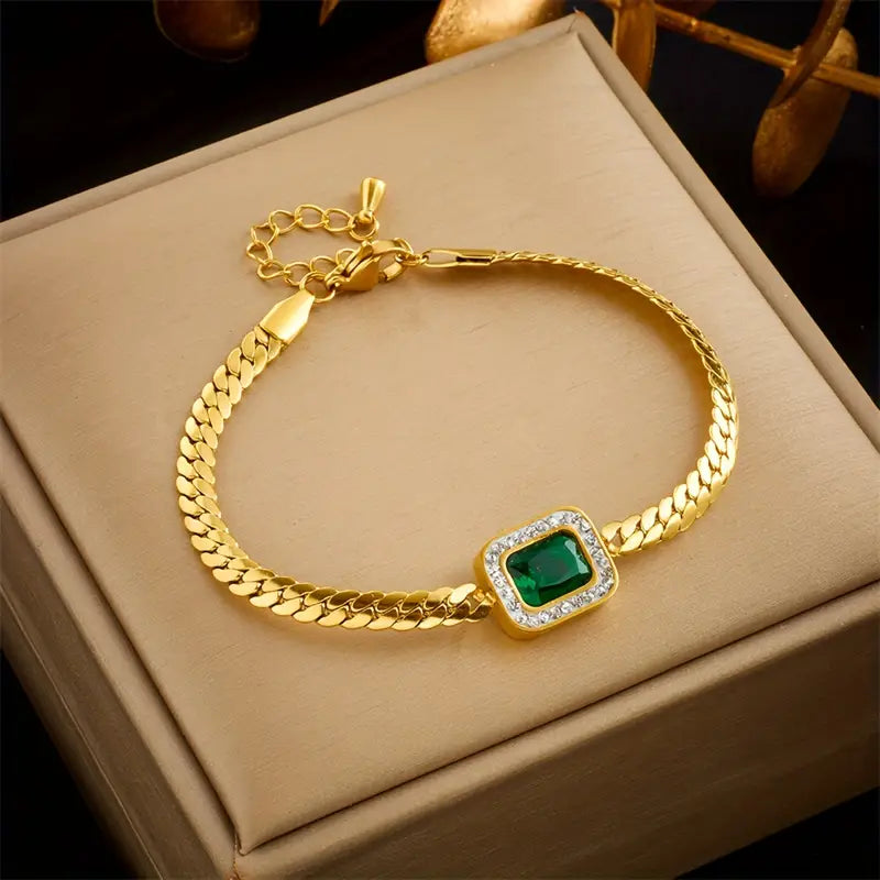 Orielle – Bracelet Doré Élégant à Pierre Verte Verdaska