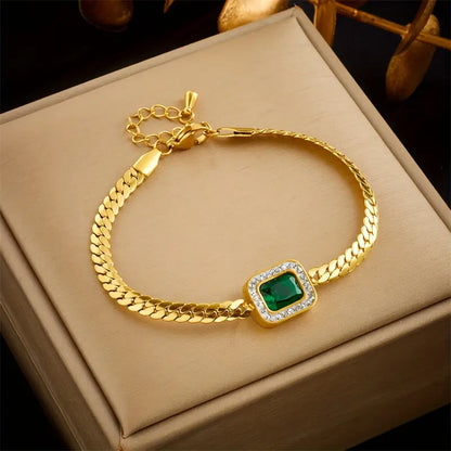 Orielle – Bracelet Doré Élégant à Pierre Verte Verdaska