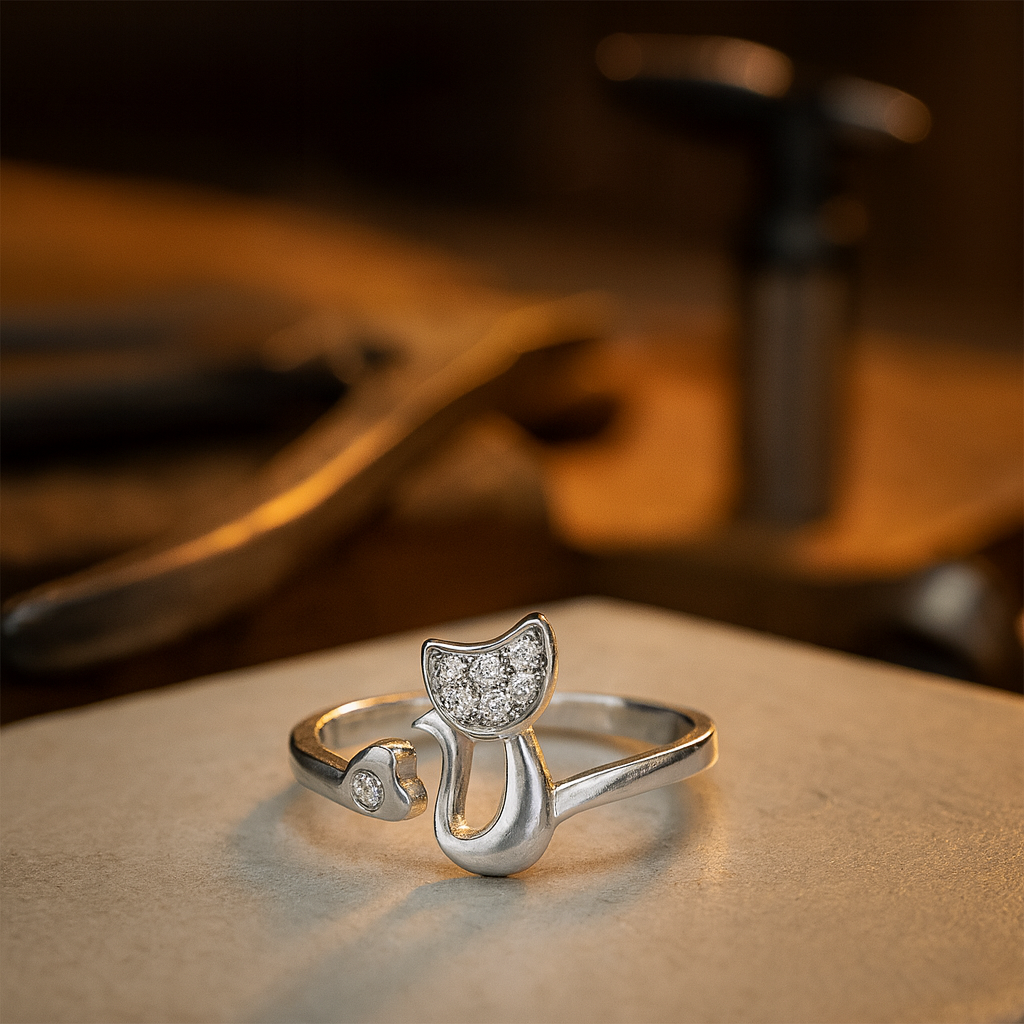 Khelani – Bague Chat en Argent avec Strass