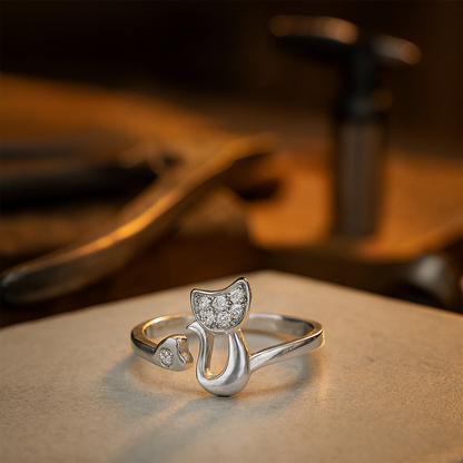 Khelani – Bague Chat en Argent avec Strass