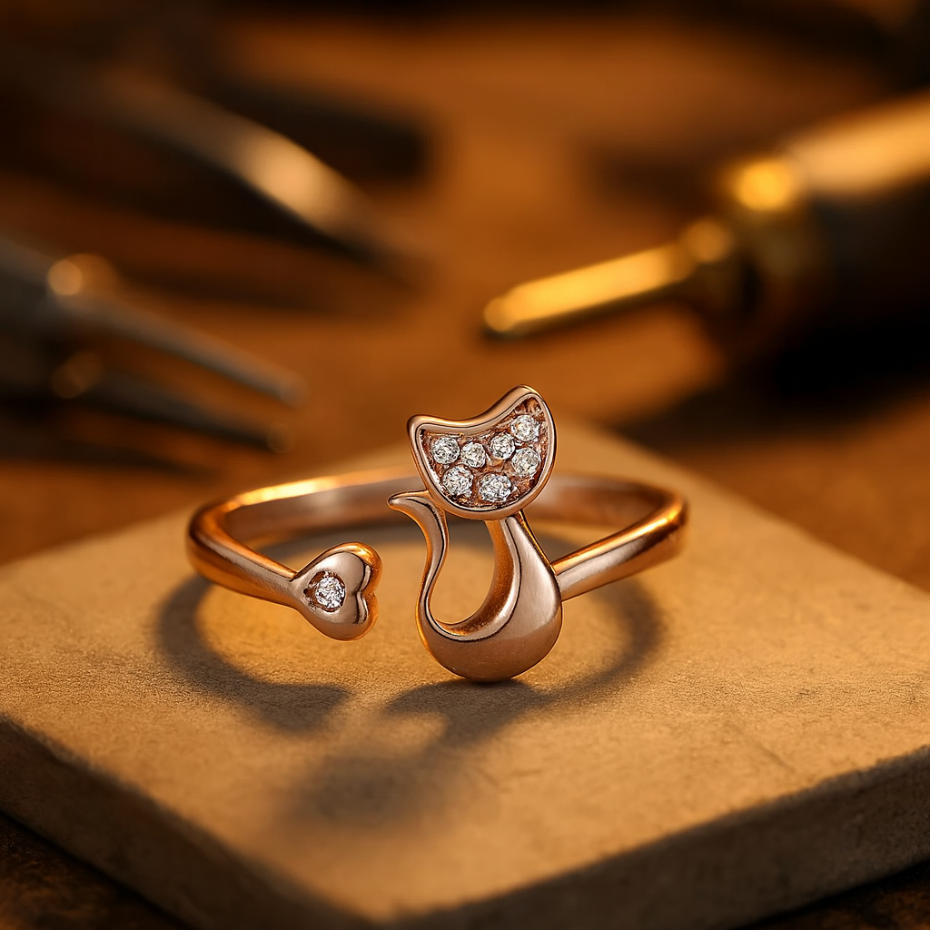 Khelani – Bague Chat en Argent avec Strass