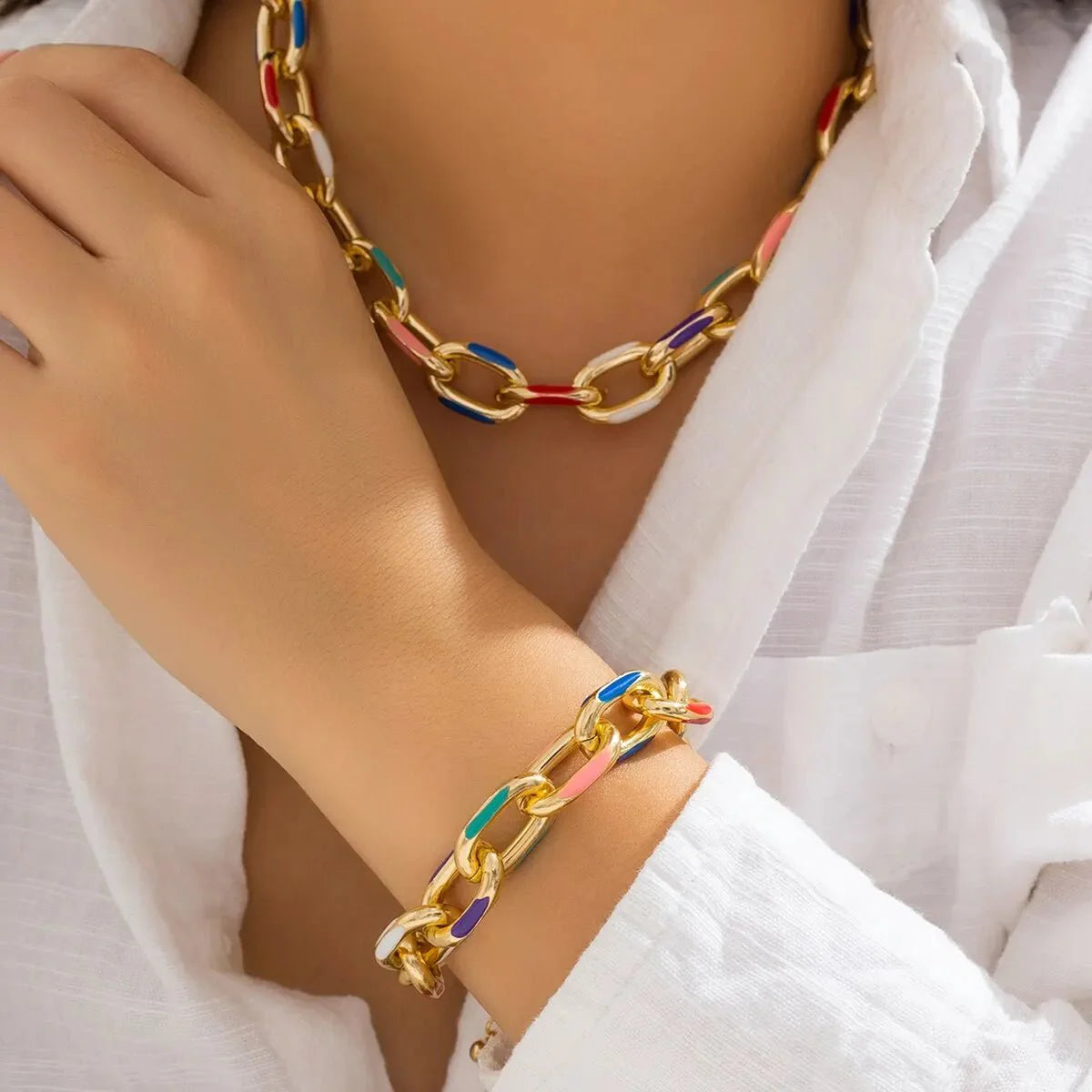 Jaya – Ensemble Collier & Bracelet Chaîne Colorée