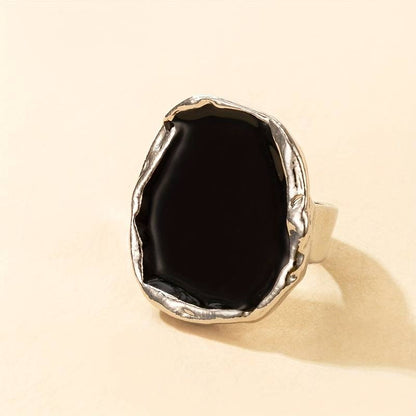 Bague Vintage en Pierre Noire Surdimensionnée