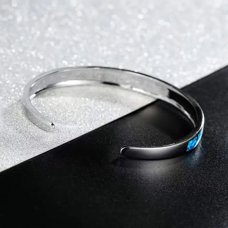 Ophelia – Bracelet Bangle Ouvert en Opale Bleue