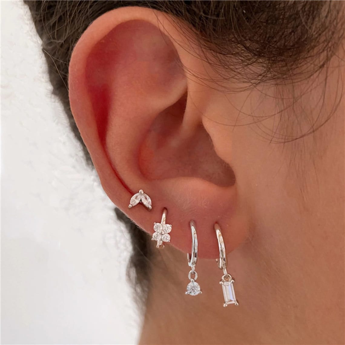 Set de boucles d'oreilles 4 pièces - Géométrique Marquise-Fleur Zirconia