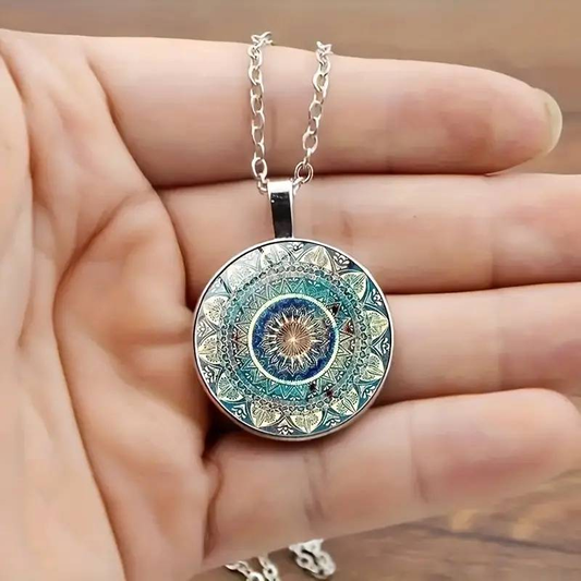 Florine – Collier Vintage Mandala Rond Bleu