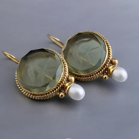 Nolwenn – Boucles Vintage Perle et Émeraude