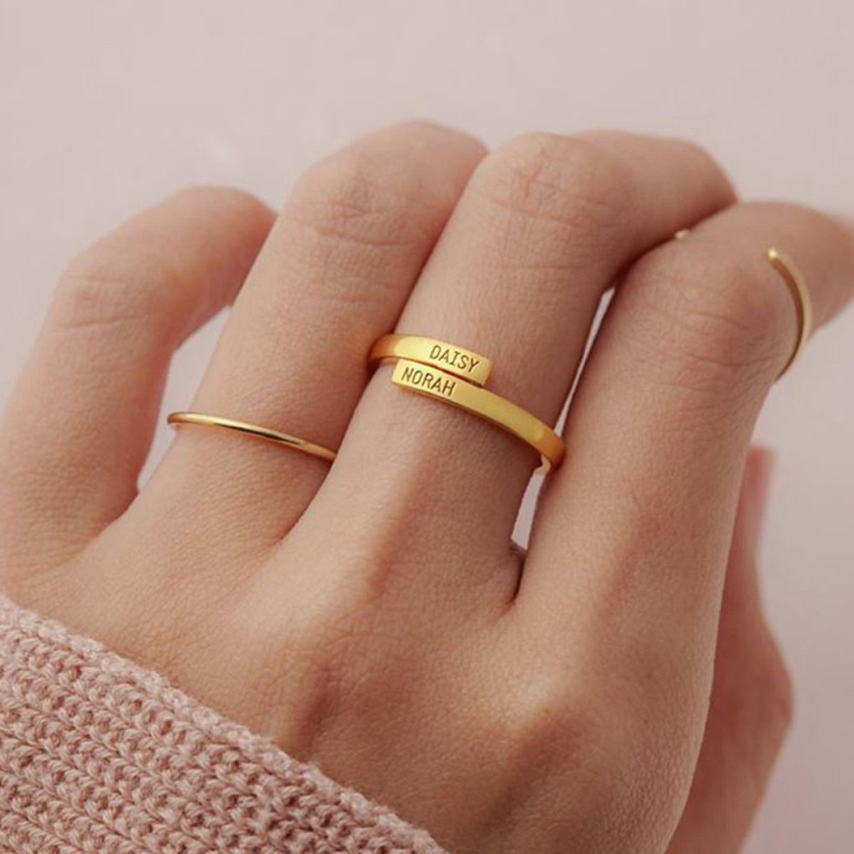 Himari – Bague Couple Personnalisée Dorée