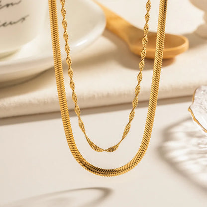 Valerie – Collier chaîne double torsadée en acier inoxydable doré