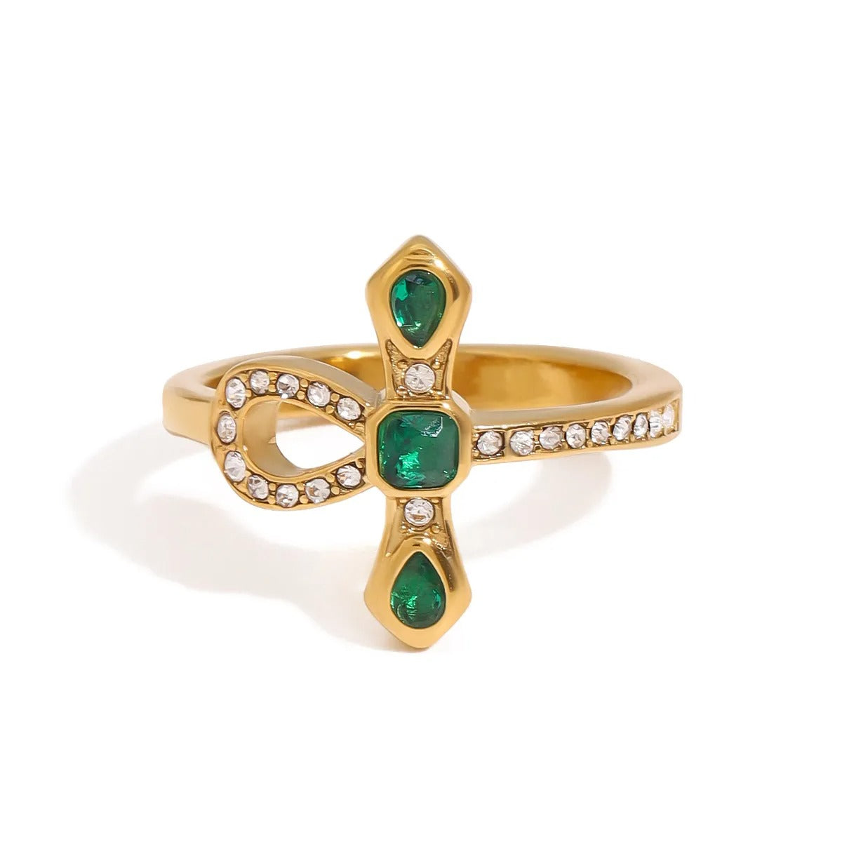 Nessa – Bague Croix Dorée Élégante