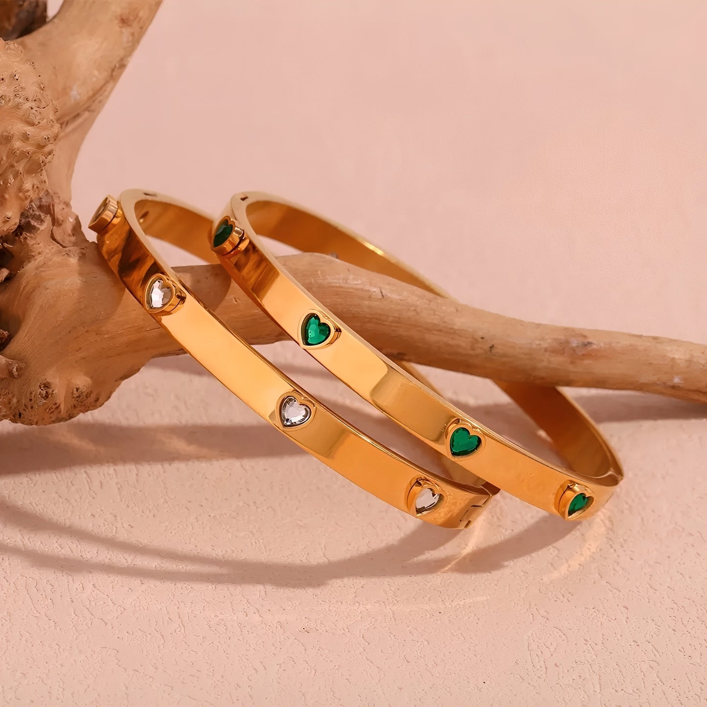 Anna – Bracelet cœur pêche micro-serti en acier inoxydable