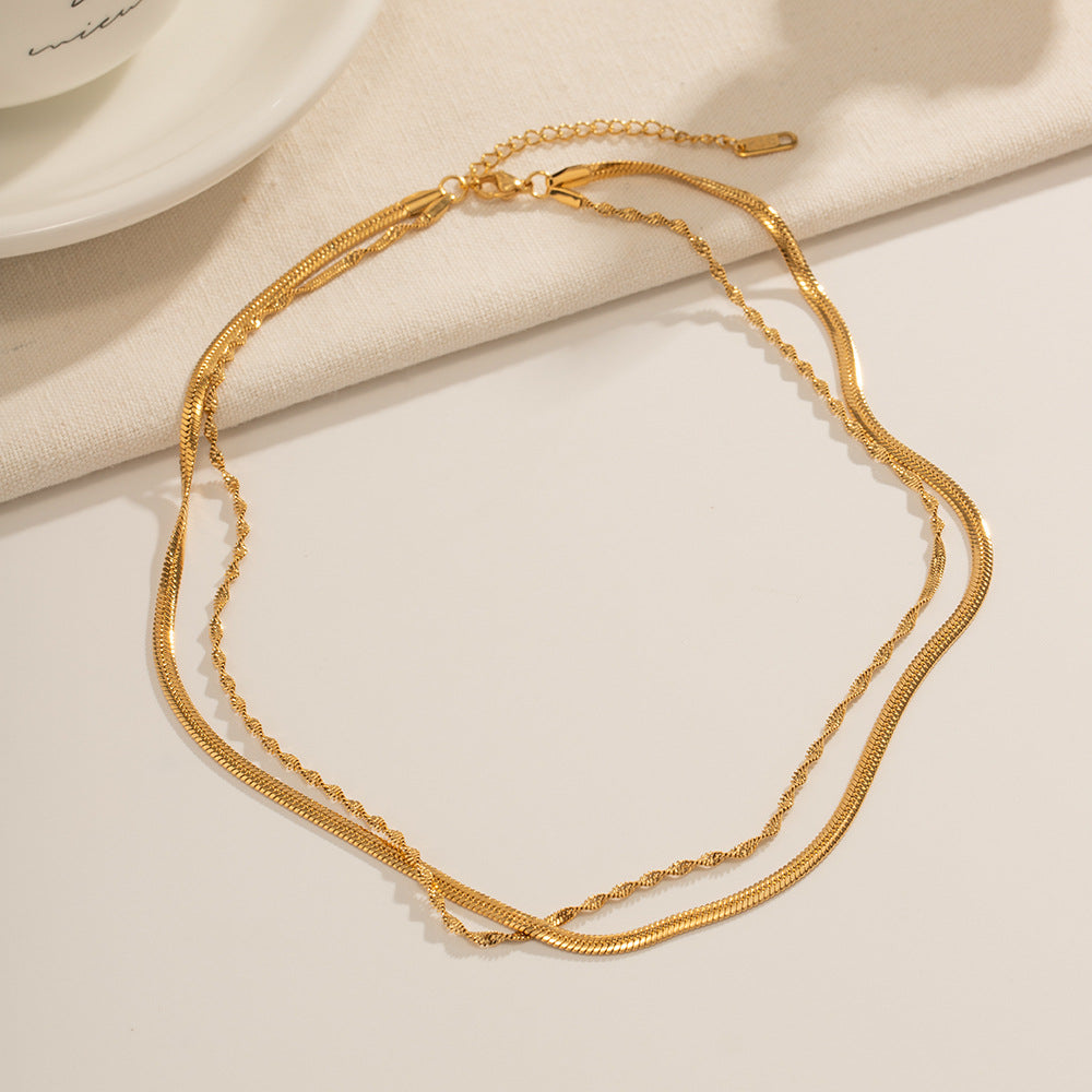 Valerie – Collier chaîne double torsadée en acier inoxydable doré