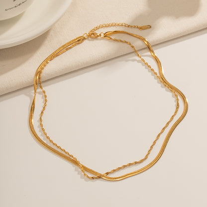 Valerie – Collier chaîne double torsadée en acier inoxydable doré
