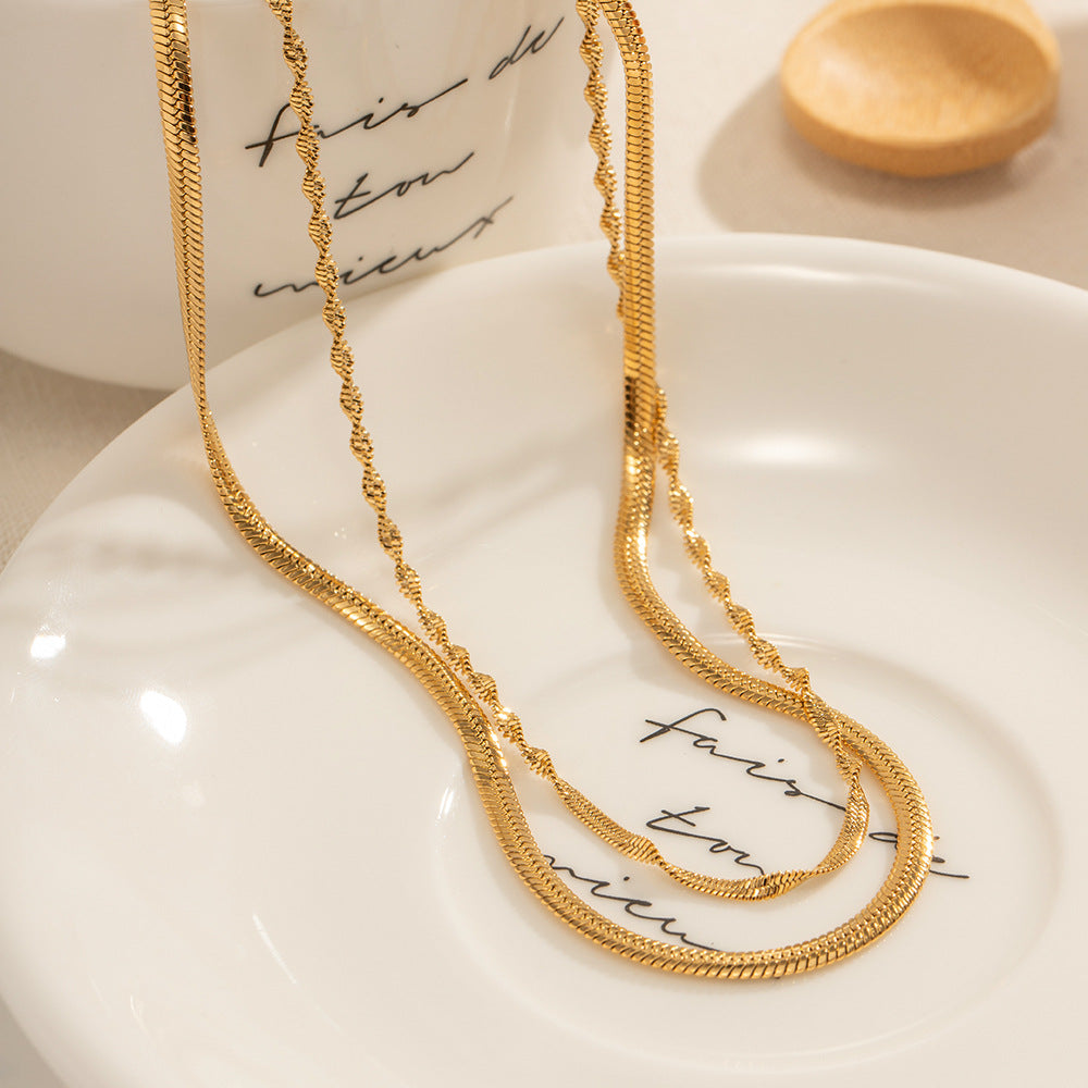 Valerie – Collier chaîne double torsadée en acier inoxydable doré