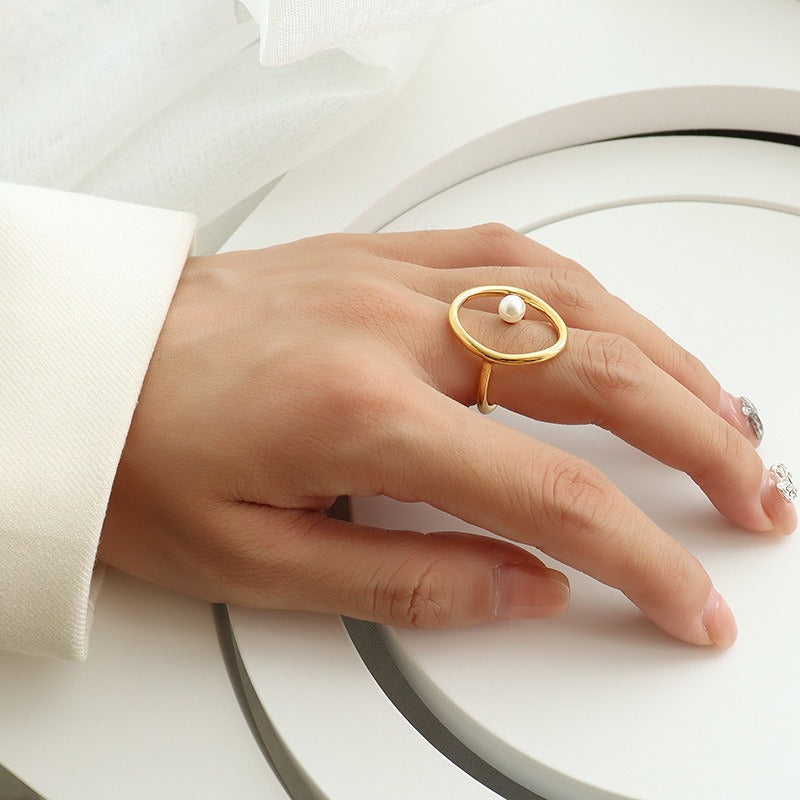 Rana – Bague en Or avec Perle d'Eau Douce Ovale